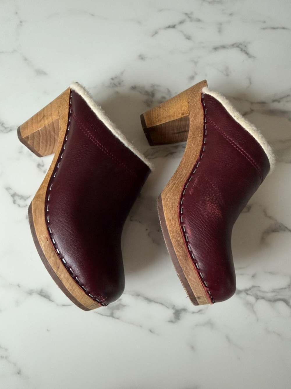 Maguba of Sweden Burgundy Leather Wool Lined Clogs 39